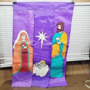 Vintage Nativity Church Garden Flag 3 Panel Double Sided Joseph Baby Jesus Mary